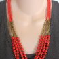 Red Multiple Strand Beaded Necklace 2 Pair Pierced Earrings 3 Pieces Vintage Jewelry