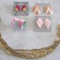 Gold Charm Pendant Necklace 4 Pair Pink Pierced Earrings Hoop 5 Pieces Vintage Jewelry