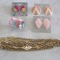 Gold Charm Pendant Necklace 4 Pair Pink Pierced Earrings Hoop 5 Pieces Vintage Jewelry