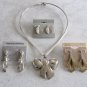 Large Silver Bow Pendant Necklace & 3 Pair Pierced Earrings 5 Pieces Sears Vintage Jewelry