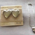 Silver Puffed Heart Charm Bracelet & Pierced Earrings 3 Pieces By Sears Vintage 1970s