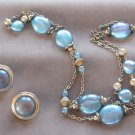 Blue Iridescent Beaded Necklace & Pierced Earrings Jewelry Set Vintage 1960s Blue Iridescent Beaded Necklace & Pierced Earrings Jewelry Set Vintage 1960s