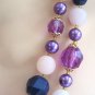 Double Strand Purple Beaded Necklace & Clip On Earrings Vintage 1950s Jewelry