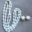 White Milk Glass 45" Long Beaded Necklace & Clip On Earrings Retro 1950's Vintage Jewelry White Milk Glass 45" Long Beaded Necklace & Clip On Earrings Retro 1950's Vintage Jewelry