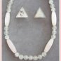 Light Pink & Clear Beaded Necklace & Clip On Earrings Vintage Jewelry Set 1970s