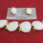 Large White Thermoset Cabochon Bracelet & Clip On Earrings Vintage Jewelry Set 1950s
