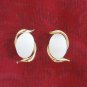 Large White Thermoset Cabochon Bracelet & Clip On Earrings Vintage Jewelry Set 1950s