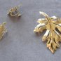 Gold Leaf Brooch Pin Pendant & Earrings Retro Vintage 1960s Jewelry Set
