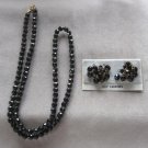 Black Glass Beaded Necklace & Clip On Earrings 1950's Vintage Jewelry Set Black Glass Beaded Necklace & Clip On Earrings 1950's Vintage Jewelry Set