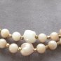 Double Strand Amber Tan Beige Beaded Necklace & Clip On Earrings Vintage 1950s Jewelry