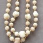 Double Strand Amber Tan Beige Beaded Necklace & Clip On Earrings Vintage 1950s Jewelry