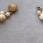 Double Strand Amber Tan Beige Beaded Necklace & Clip On Earrings Vintage 1950s Jewelry