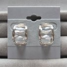 Crystal Glass Stone Silver Pierced Earrings Retro Curved Style Vintage 1980s Jewelry Crystal Glass Stone Silver Pierced Earrings Retro Curved Style Vintage 1980s Jewelry