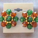 Amber And Green Beaded Clip On Earrings Vintage 1960s Jewelry