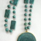 Large Green Stone Jade Bezel Pendant Necklace Hand Crafted Vintage Jewelry