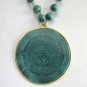 Large Green Stone Jade Bezel Pendant Necklace Hand Crafted Vintage Jewelry