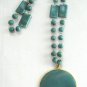 Large Green Stone Jade Bezel Pendant Necklace Hand Crafted Vintage Jewelry