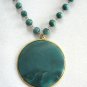 Large Green Stone Jade Bezel Pendant Necklace Hand Crafted Vintage Jewelry