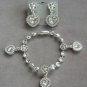 Silver Rhinestone Set Pendant Necklace Bracelet & Clip On Earrings Vintage 1990's