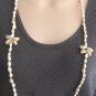 Natural Shell Ring Top Cowrie Long 38" Beaded Necklace Hand Crafted Vintage 1970s