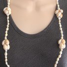 Natural Shell Ring Top Cowrie 34" Beaded Necklace Hand Crafted Vintage 1970s Natural Shell Ring Top Cowrie 34" Beaded Necklace Hand Crafted Vintage 1970s