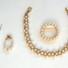 Pearl Brooch Pin Bracelet & Pierced Earrings By Napier 3 Piece Set Vintage 1970s Pearl Brooch Pin Bracelet & Pierced Earrings By Napier 3 Piece Set Vintage 1970s