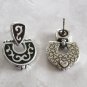 Silver And Black Hinged Pierced Earrings Designer D Vintage Jewelry 1980s