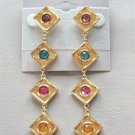 Long Dangle Colorful Multi Stone Pierced Earrings Vintage Jewelry 1980s Long Dangle Colorful Multi Stone Pierced Earrings Vintage Jewelry 1980s