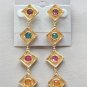 Long Dangle Colorful Multi Stone Pierced Earrings Vintage Jewelry 1980s