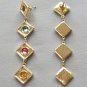 Long Dangle Colorful Multi Stone Pierced Earrings Vintage Jewelry 1980s