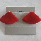 Red Glass Stone Pierced Earrings Curvy Triangles Vintage 1970s Jewelry