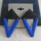 Funky Enamel Black & Blue Pierced Earrings Vintage Jewelry 1980s Funky Enamel Black & Blue Pierced Earrings Vintage Jewelry 1980s
