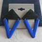Funky Enamel Black & Blue Pierced Earrings Vintage Jewelry 1980s