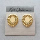 Gold & Beige Cream Enamel Pierced Earrings Designer Kim Craftsmen Vintage 1980s Jewelry