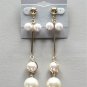 Fancy Long Dangle White Pearl Pierced Earrings Vintage 1970s Jewelry