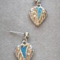 Inlayed Turquoise Silver Heart Pierced Earrings Vintage 1980s Jewelry Made in USA Designer