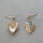 Inlayed Turquoise Silver Heart Pierced Earrings Vintage 1980s Jewelry Made in USA Designer