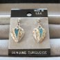 Inlayed Turquoise Silver Heart Pierced Earrings Vintage 1980s Jewelry Made in USA Designer
