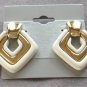 Fancy White & Gold Pierced Earrings Retro 1980s Vintage Jewelry