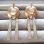 Cabochon Rhinestone Dangle Long Dangle Gold Pierced Earrings Vintage 1980s Jewelry