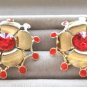 Large Funky Red Stone Flower Pierced Earrings Chunky Vintage 1970s Jewelry