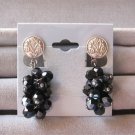 Black Glass Cluster Beaded Dangle Clip On Earrings Retro Vintage Jewelry 1950s Black Glass Cluster Beaded Dangle Clip On Earrings Retro Vintage Jewelry 1950s