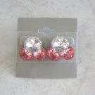 Flashy Pink Clear Jeweled Rhinestone Pierced Earrings Handcrafted Vintage 1980s