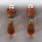 Amber Glass Dangle Pear Shaped Cabochon Clip On Earrings Vintage Jewelry 1950s