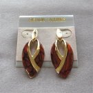 Amber Brown & Black Swirl Gold Dangle Hinged Pierced Earrings Vintage Jewelry 1980s Amber Brown & Black Swirl Gold Dangle Hinged Pierced Earrings Vintage Jewelry 1980s