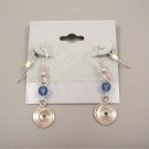Silver Coil Blue Beaded Dangle Pierced Earrings Vintage 1980s Jewelry