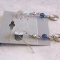 Silver Coil Blue Beaded Dangle Pierced Earrings Vintage 1980s Jewelry