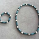2 Piece Set Turquoise Aqua Blue Silver Beaded Necklace & Bracelet 2 Piece Set Turquoise Aqua Blue Silver Beaded Necklace & Bracelet