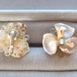Aurora Borealis Stone Natural Shell Clip On Earrings Retro 1950s Vintage Jewelry