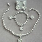 Silver Rhinestone Set Pendant Necklace Bracelet & Clip On Earrings Vintage 1990's Silver Rhinestone Set Pendant Necklace Bracelet & Clip On Earrings Vintage 1990's